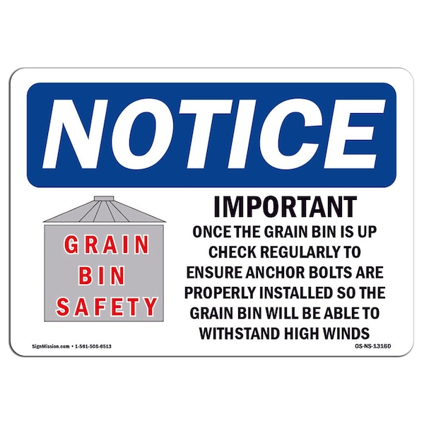 Safety Sign, OSHA Notice, 12" Height, Grain Bin Silo Safety Sign, Landscape, 1218-L-13160